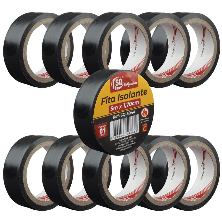 Kit 10 UNIDADES Fita Isolante Antichama 5 Metros Fita Preta