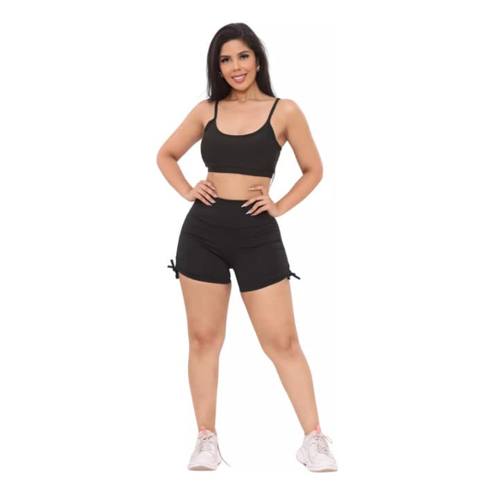 Conjunto Short Curto Com Cordinha Roupa Academia Fitness Fem