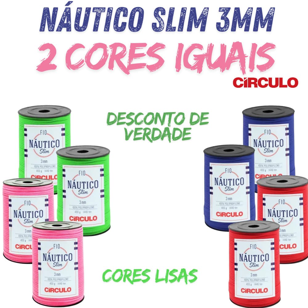 Kit de Fio Náutico Slim 3mm  Circulo 400g - kit com 2 cores iguais