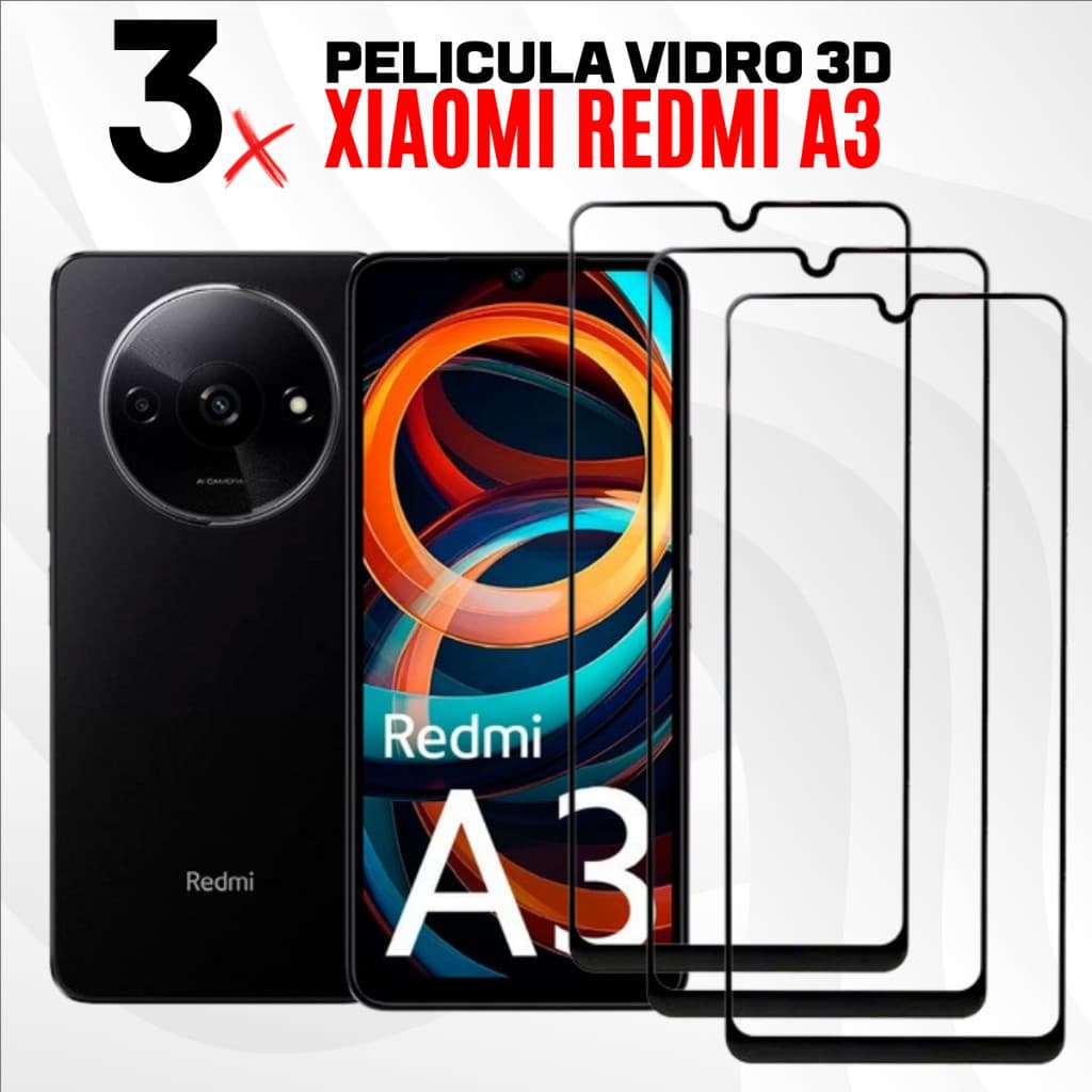 Kit 3 Película XIAOMI REDMI A3 Vidro Temperado Frontal Proteção Full + Kit Aplicação