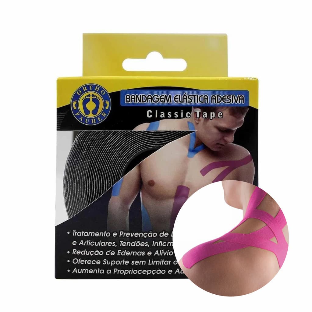 Bandagem Elástica Adesiva Ortopédica ClassicTapeTerapêutica P/Suporte Muscular Articular OrthoPauher