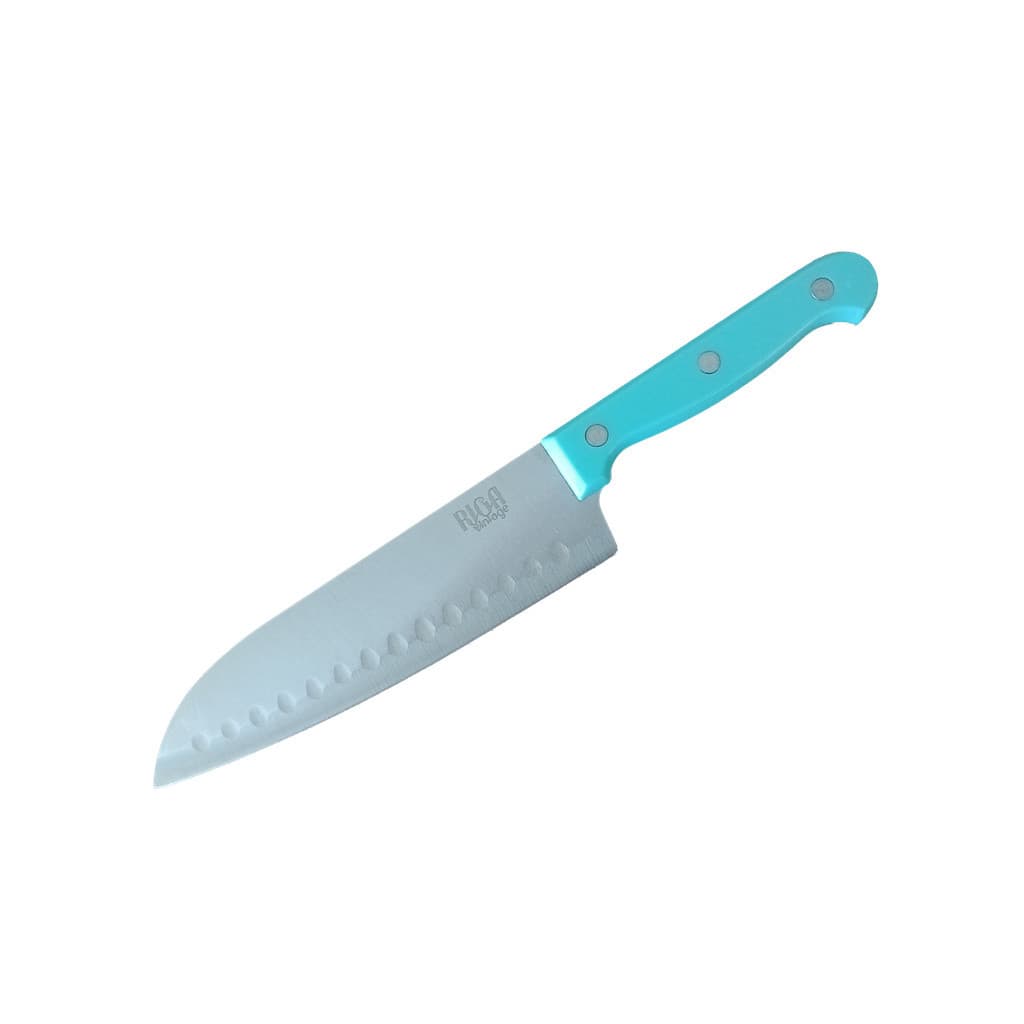 Faca Santoku Premium Aço Inox 29cm Cabo Azul Vintage