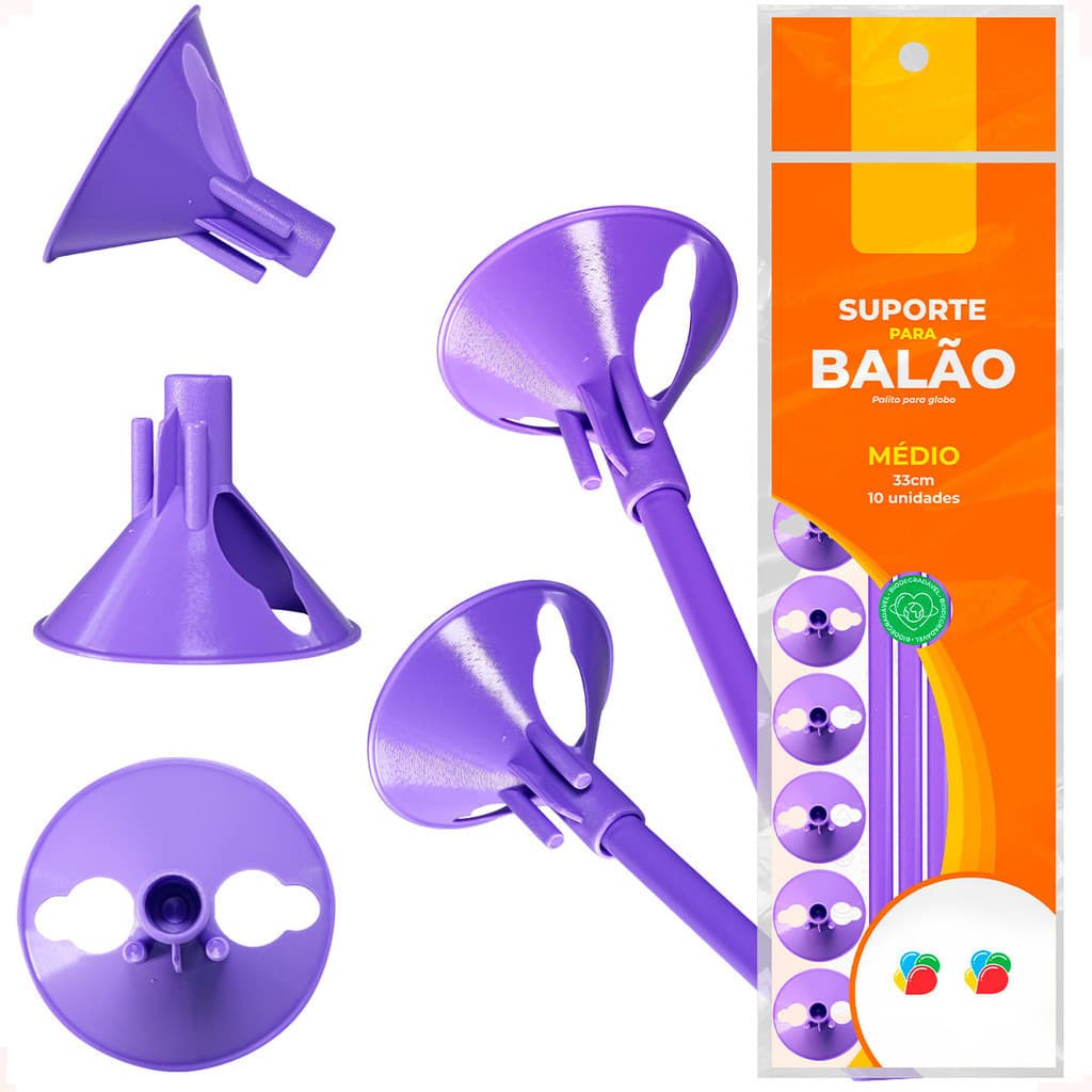 Suporte Vareta Haste Pega Balão/bexiga Lilas 33cm - 10und