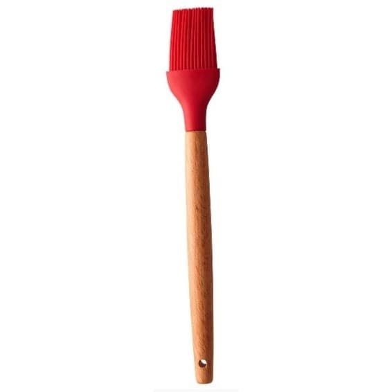 Pincel Culinário Silicone Cabo Madeira 27cm Vermelho Wellmix