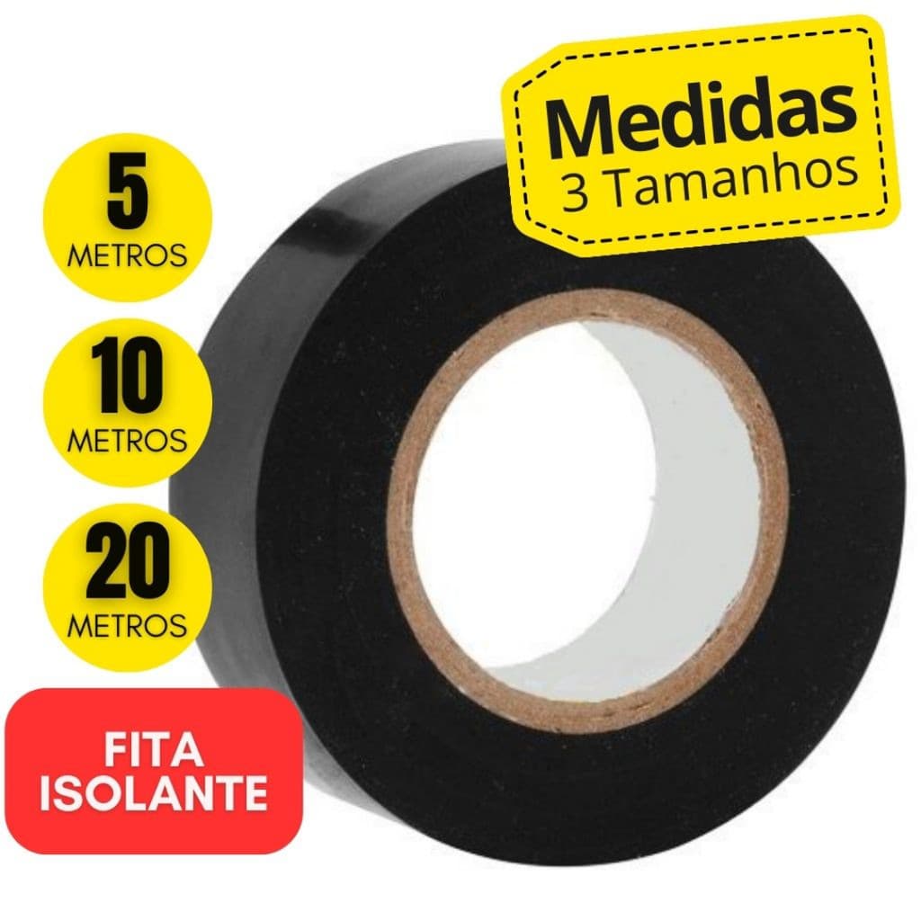 Fita Isolante Preta 18mm 5 Metros 10 Metros e 20 Metros Adesiva Fios Cabos Reparos Emendas Unipega