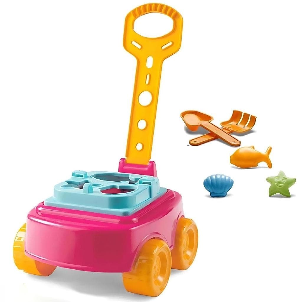 Carrinho Didático Infantil Rosa De Empurrar E Puxar Com Pazinha e Rastelo - Cardoso