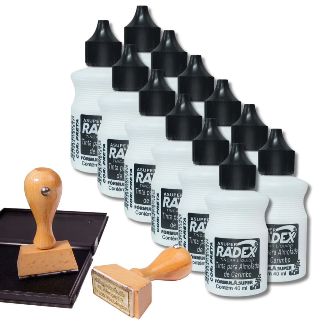 12 Un Tinta Preta Para Almofada de Carimbo Radex 40 ml Refil