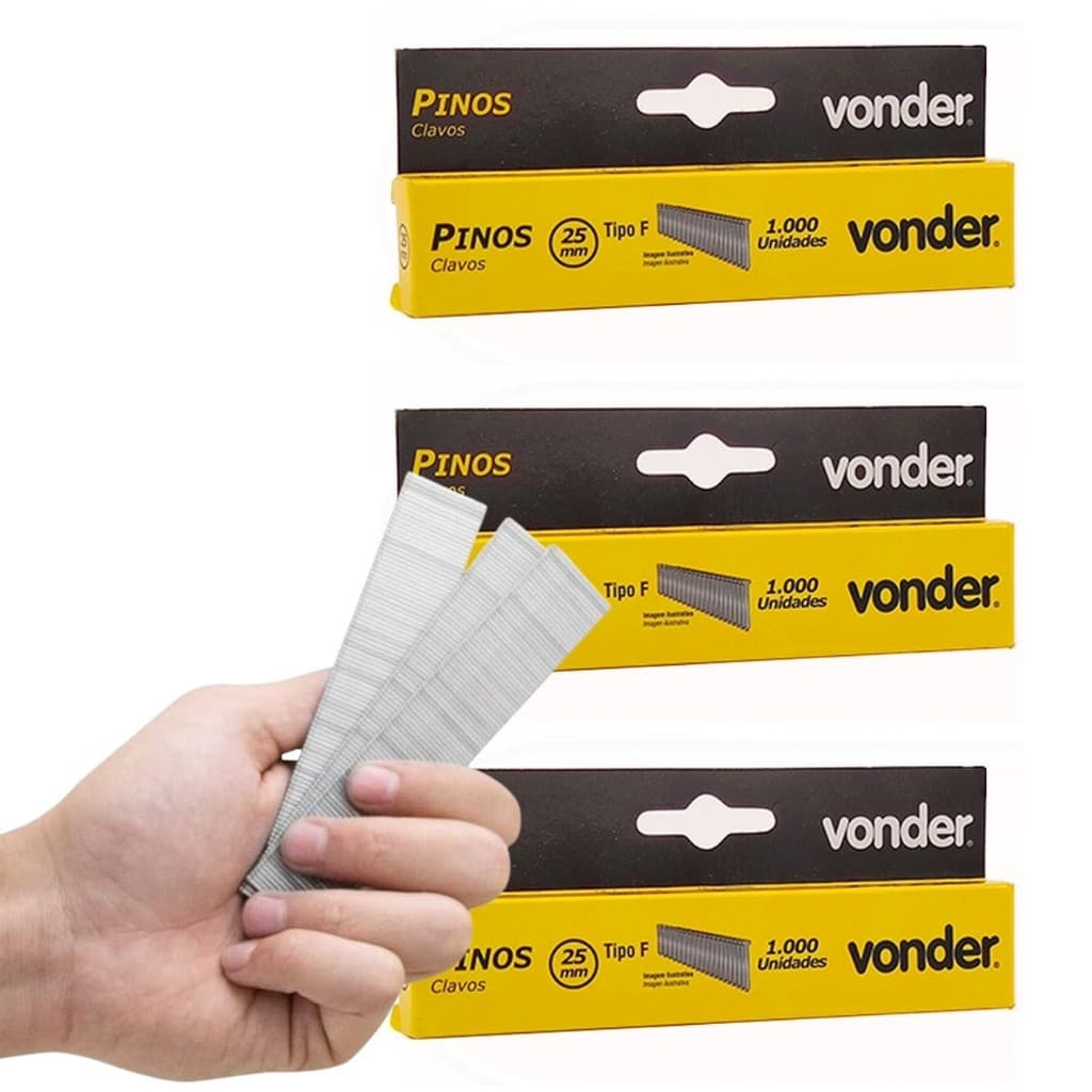 Kit 3 Caixas Com 1000 Pinos 25mm Para Grampeador GPE916 - Vonder