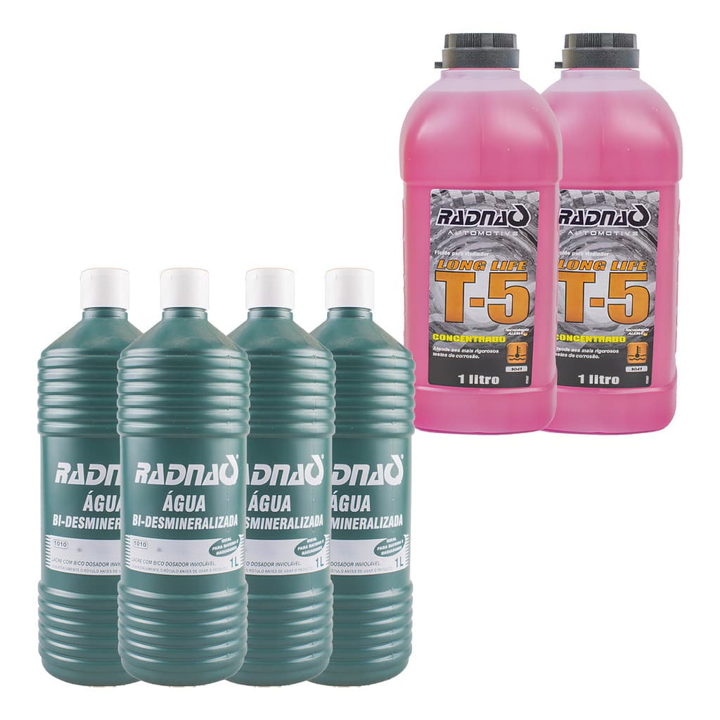 Kit Aditivo Radiador Concentrado T5 + Água Desmineralizada – Proteção Completa Sistema de Arrefecimento