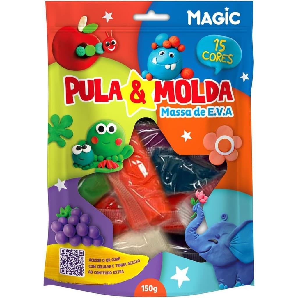 Livro Massa De E.V.A Pula E Molda 15 Cores E 150G Magic Kids