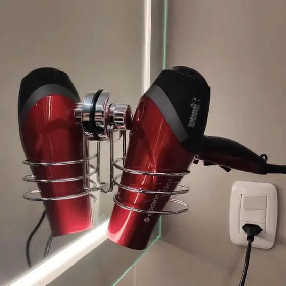 Suporte Porta Secador de Cabelo de Parede Fixação Por Ventosa Banheiro Sem Furos