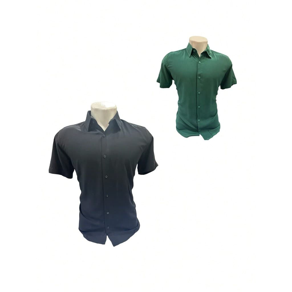 kit 2 preta e varias cores Camisa Social Masculina Manga Curto Slim Fácil lisa