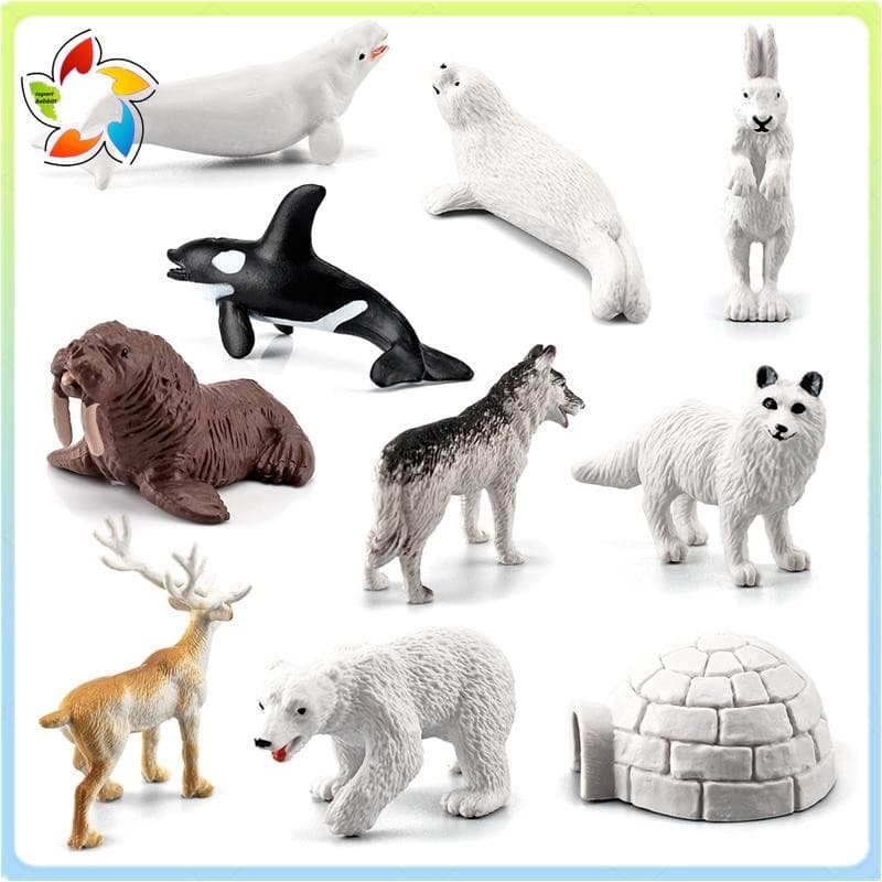 10 Pçs Mini Simulação Urso Coelho Selos Polares Rena Animal Conjunto Criança Educação Cognitiva Brinquedos