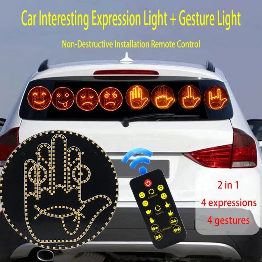 Luz De Expressão Divertida Leds Para Carros Com Controle Remoto Aviso Multi-Funções Janela Traseira