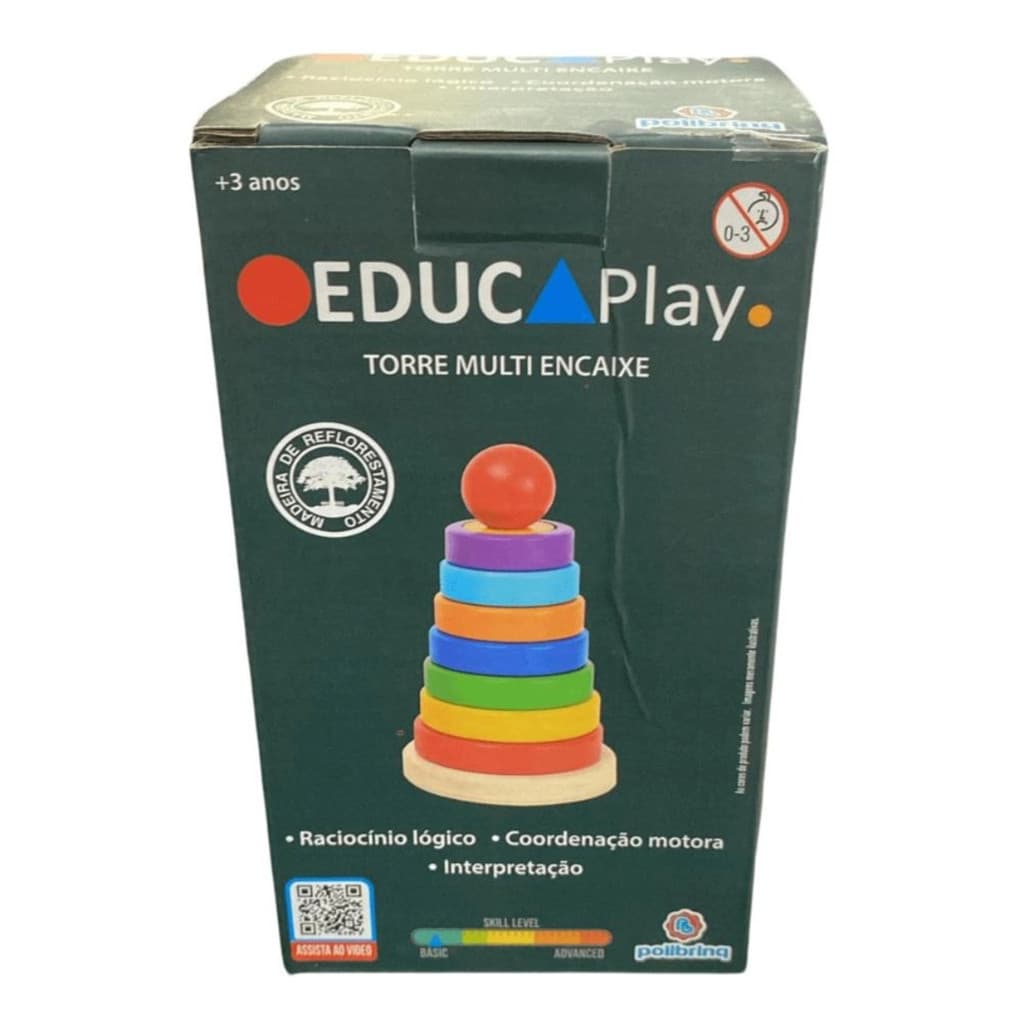 Brinquedo Educativo de Madeira Torre de Cores e Formas Multi Encaixe EducaPlay - Polibrinq