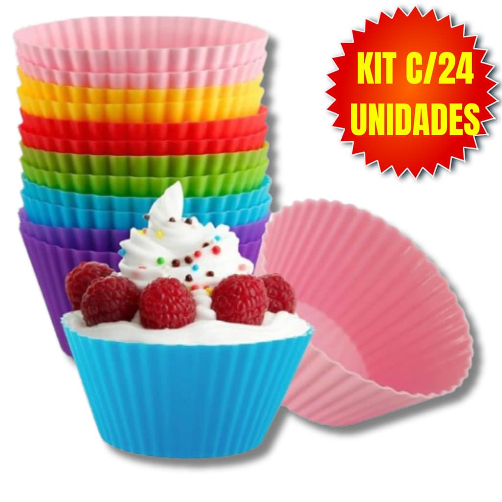 KIT 24 Mini Forminha De Silicone Para Bolo Forma De Cupcakes Prático E Ùtil Colorido