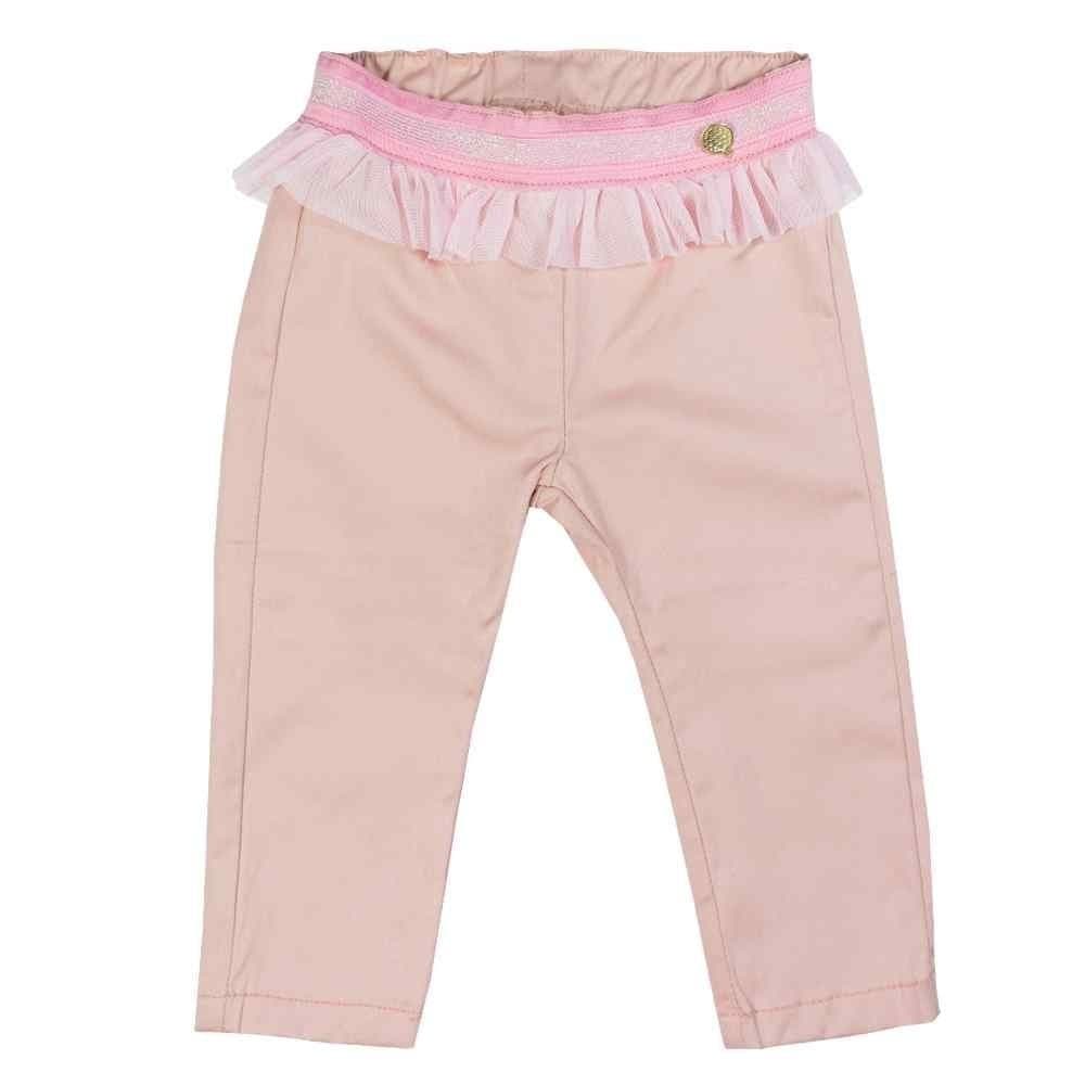 Calça Jeans Para Bebê com Elástico Na Cintura e Tule Rosê