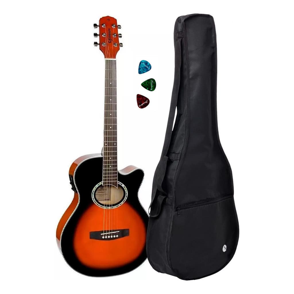 Violão Giannini Elétrico Gsf1d 3ts Gdc1 Kit Capa E Paletas