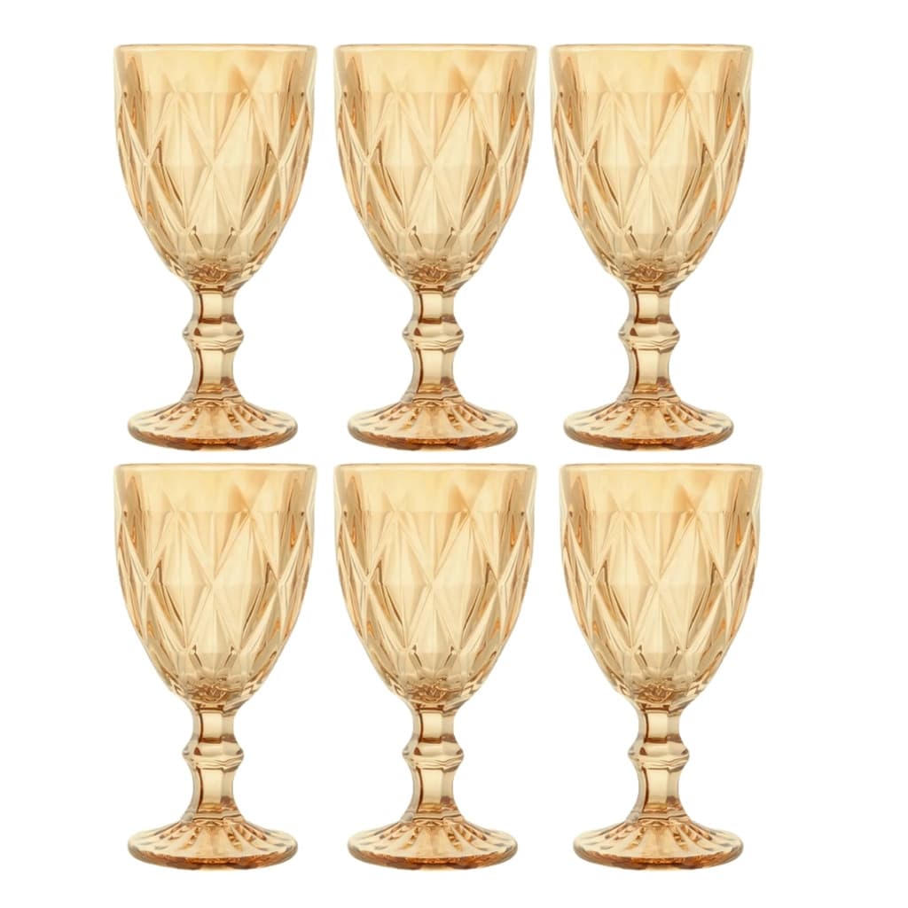 Kit 6 Taças De Vidro 320ml Âmbar Para Água Suco Bebidas Jogo Taças Modelo Verre Vitral Losango Servir Mesa Visita