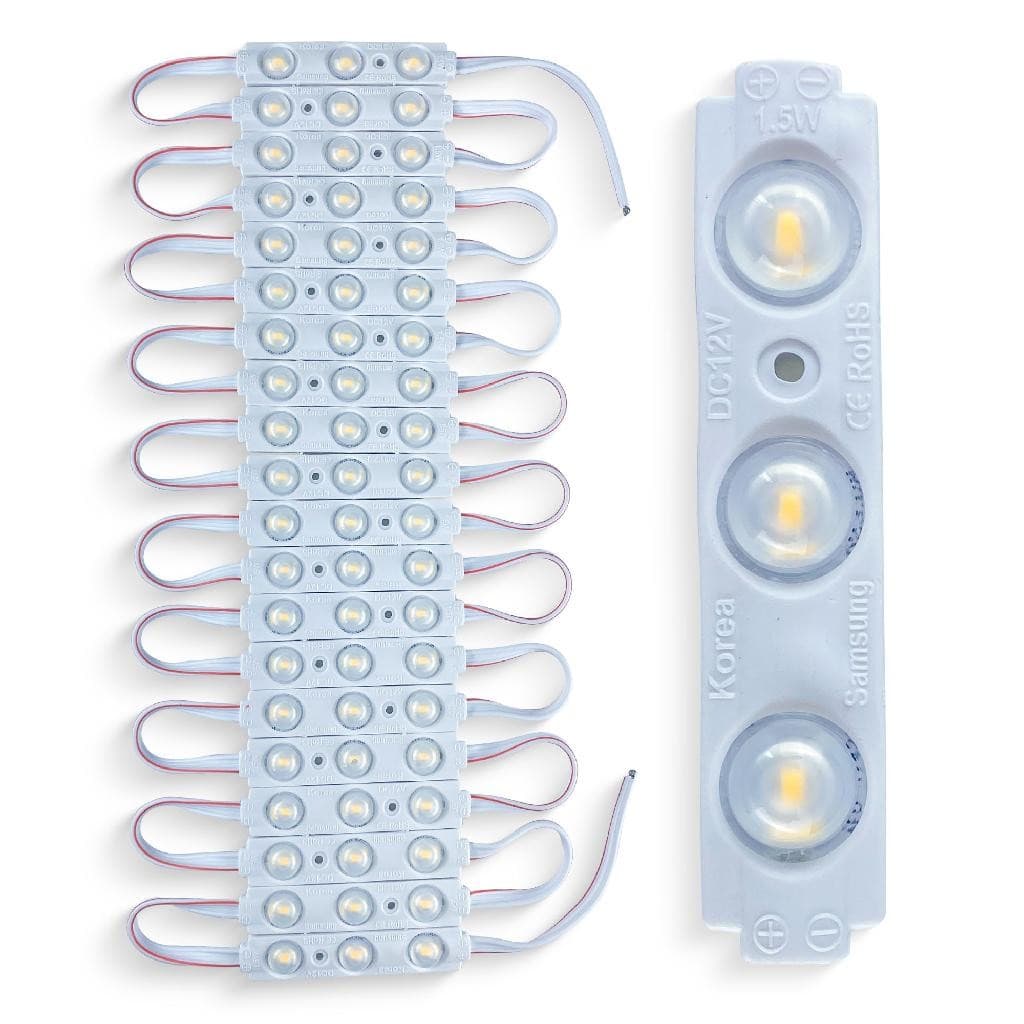 Kit 20 Modulos 3 Leds Branco Quente 2835 0.72w Ip65