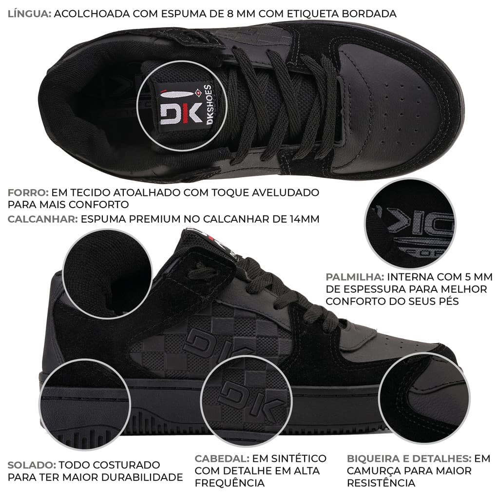 TENIS ORIGINAL DK SHOES ESPORTIVO SKATISTA E ACADEMIA PARA DIA A DIA  MUITO REGISTENTE PARA TODAS AS HORAS BASICO