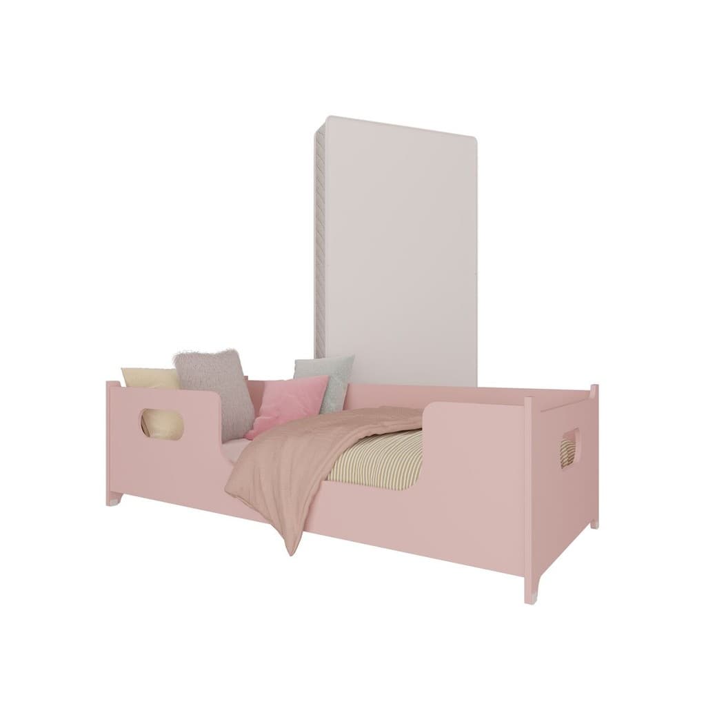 Cama Infantil Encanto Rosa com Colchão Incluso Grade Lateral Proteção Menina Quarto Montessoriano