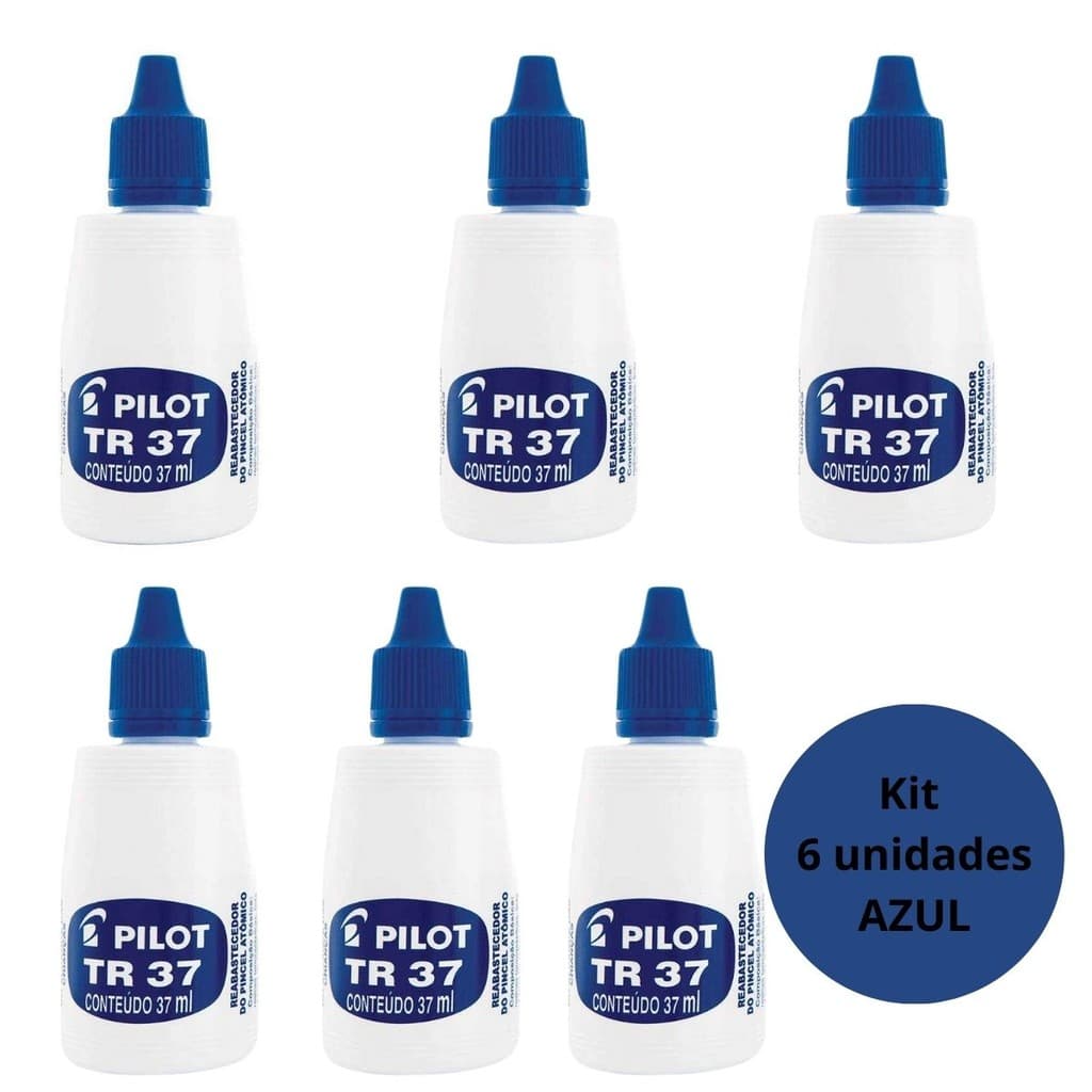 kit Com 6 Tintas Reabastecedoras Permanente 37ml para pincel atômico marcador azul multiuso pilot