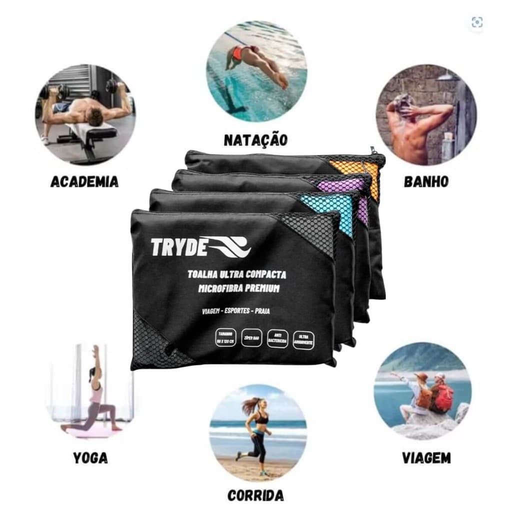 Toalha Tryde Microfibra Secagem Rápida 1,20mx60cm com Ziper