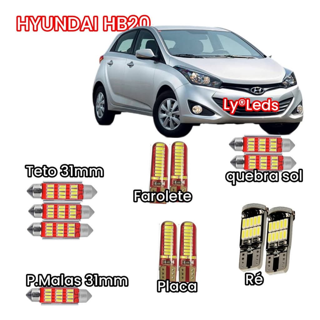 Lampada Led Hyundai Hb20  Super Branca Kit Led 2013/2020 Full Led