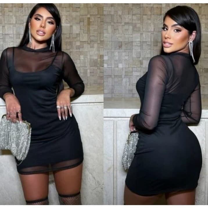 Vestido Tule Transparente Manga Longa Inverno