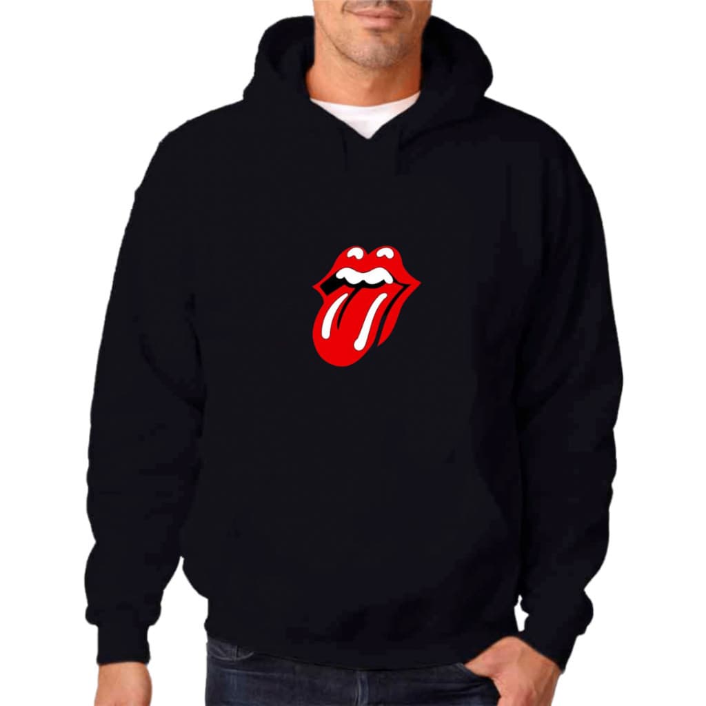 Moletom Rolling Stone Preto Canguru Com Capuz Cordão Várias Cores Coleção Inverno