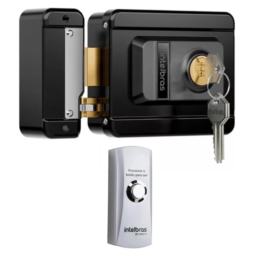 Kit Fechadura Eletrica Fx1500 Preta Intelbras Com Botoeira