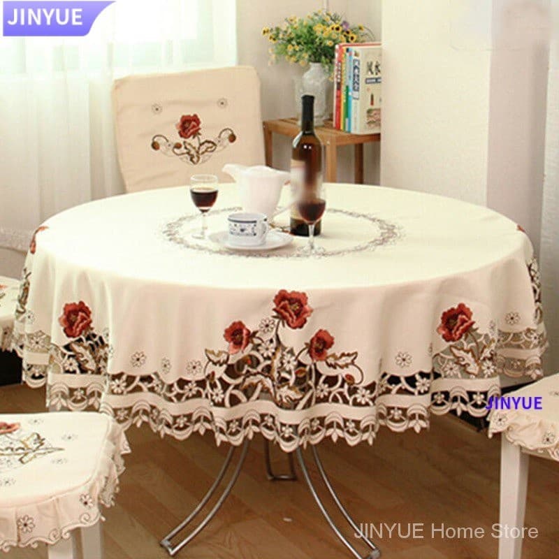 JINYUE Floral Lace Rural Bordada Toalha De Mesa Redonda Tampa Para Decoração Do Banquete Do Jantar