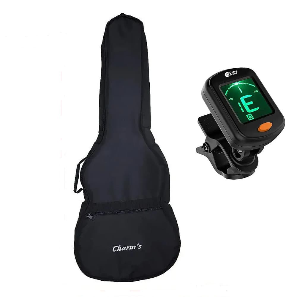 BAG CAPA VIOLÃO CLÁSSICO SIMPLES NYLON BOLSO ALÇA DE MÃO LATERAL + AFINADOR DIGITAL CROMATICO PARA INSTRUMENTO DE CORDA