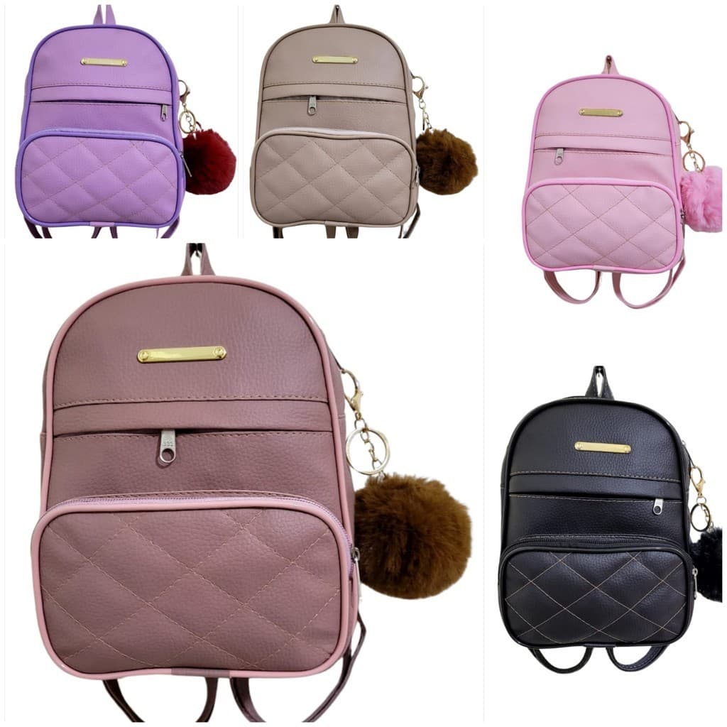 Mini Mochila Feminina Blogueira Mochilinha De Costas C/ Pompom  Passeio Viagem