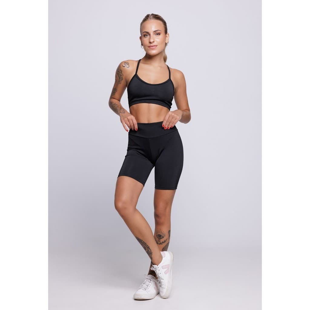 Conjunto Fitness Top Alça Fina e Bermudinha Suplex Cintura Alta Academia