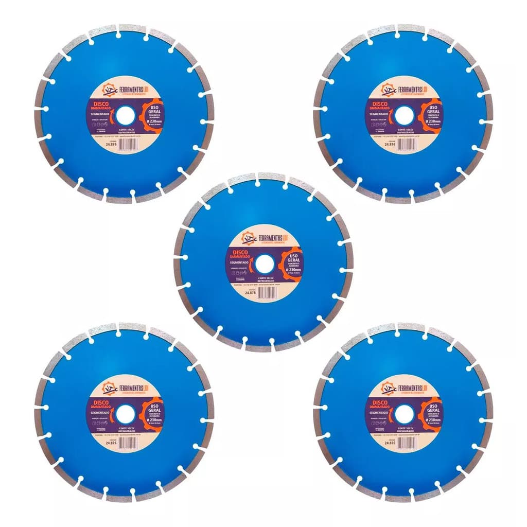 Kit 5 Disco De Corte Diamantado Segmentado 9 Pol 230mm Ldi