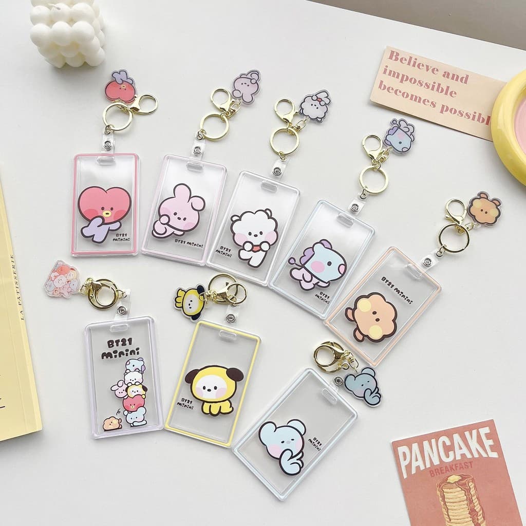 KPOP Idol BTS bt21 Capa De Cartão Transparente De Desenho Animado Bonito , Porta-De Ônibus De Estudante De campus , Sem