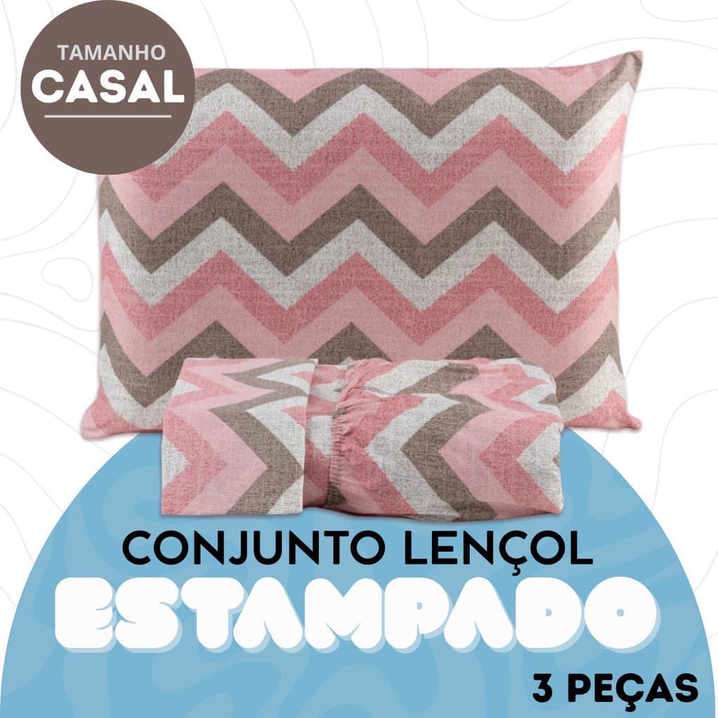 Jogo de Lençol Casal Padrão Estampado - 03 Peças Microfibra - Estampas Sortidas - Toque Macio