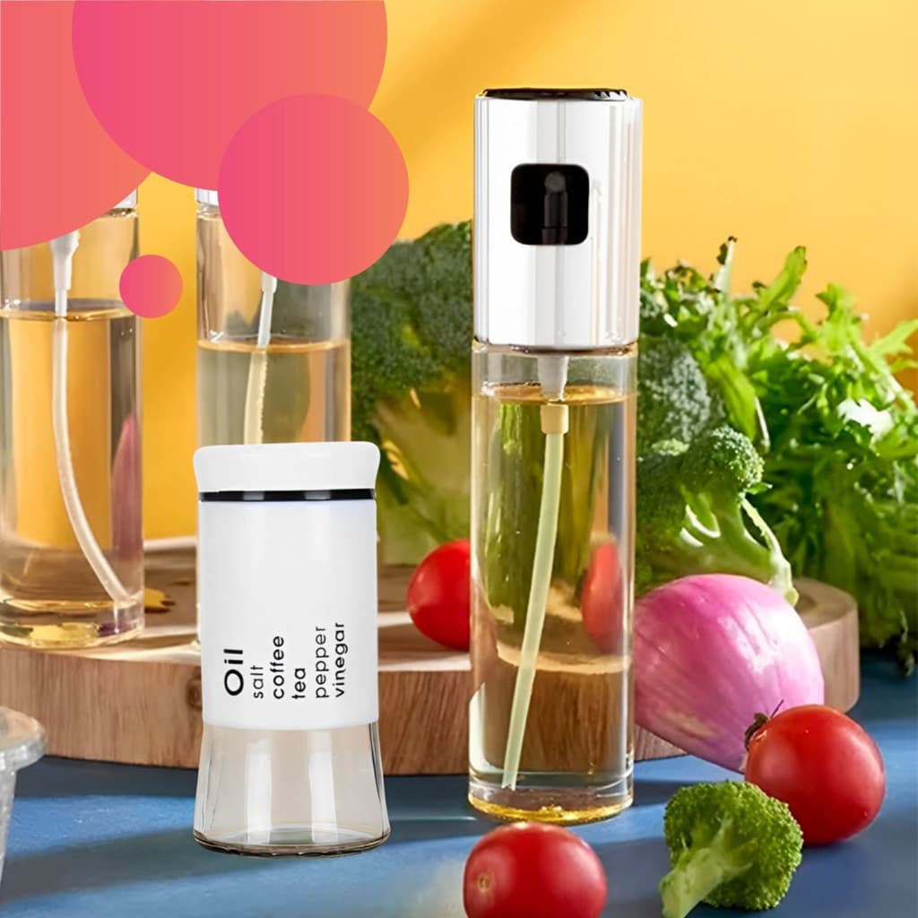 Conjunto 4 Itens 2 Porta Condimentos Temperos Sal 2 Spray de Azeite Vinagre Óleos Galeteiro 100ml