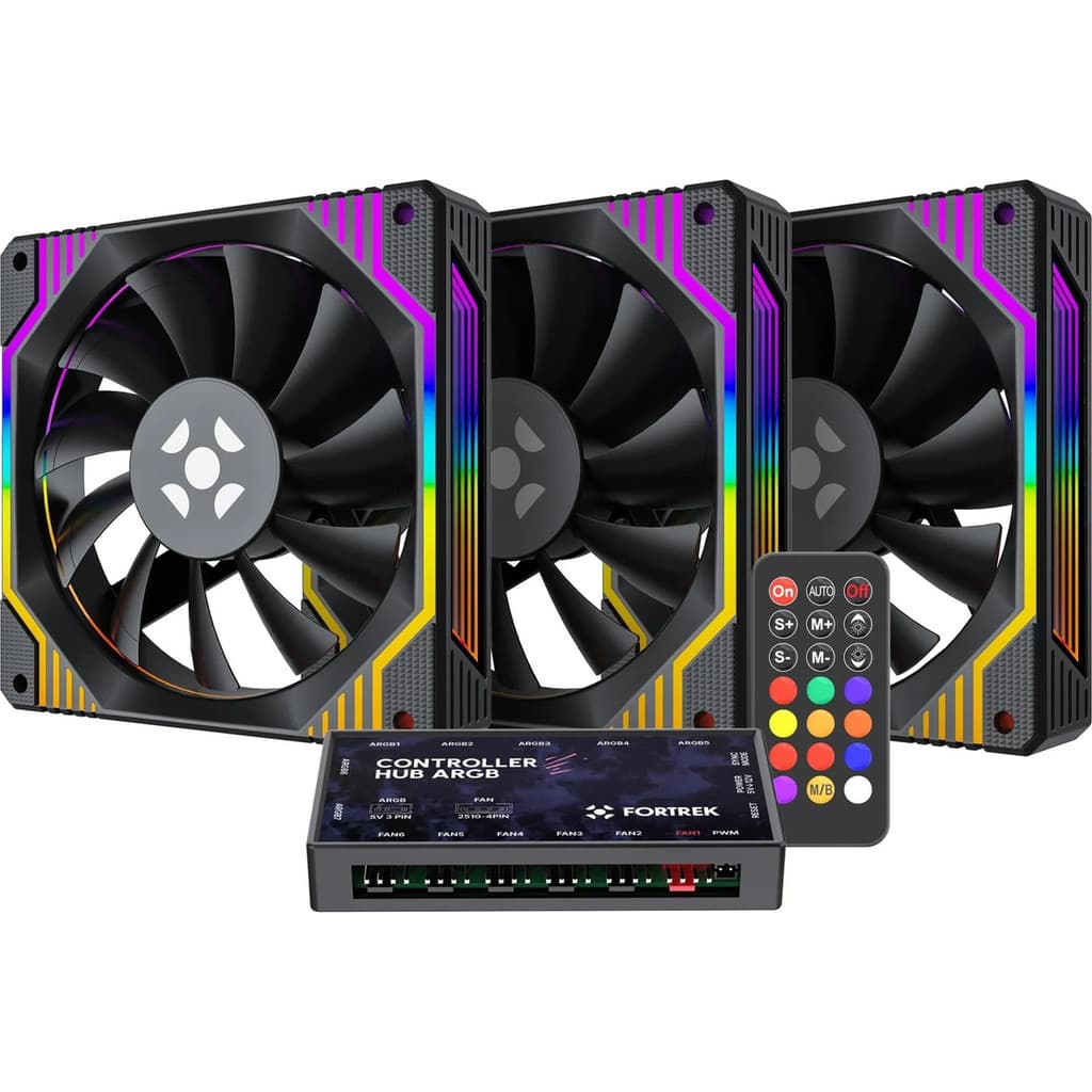 Kit Cooler Gabinete Fortrek Frosty Argb 120mm Com 3 Fans Pto