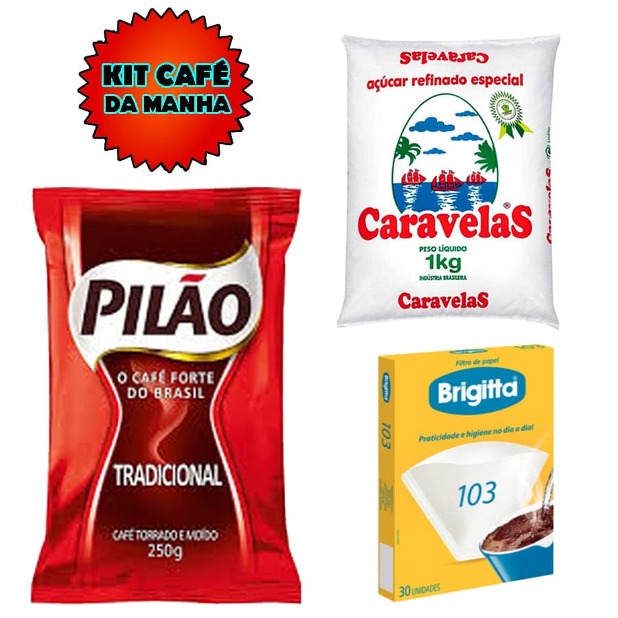 Kit Café Pilão 250g + Açúcar Caravelas 1kg+Filtro Coador Papel 103