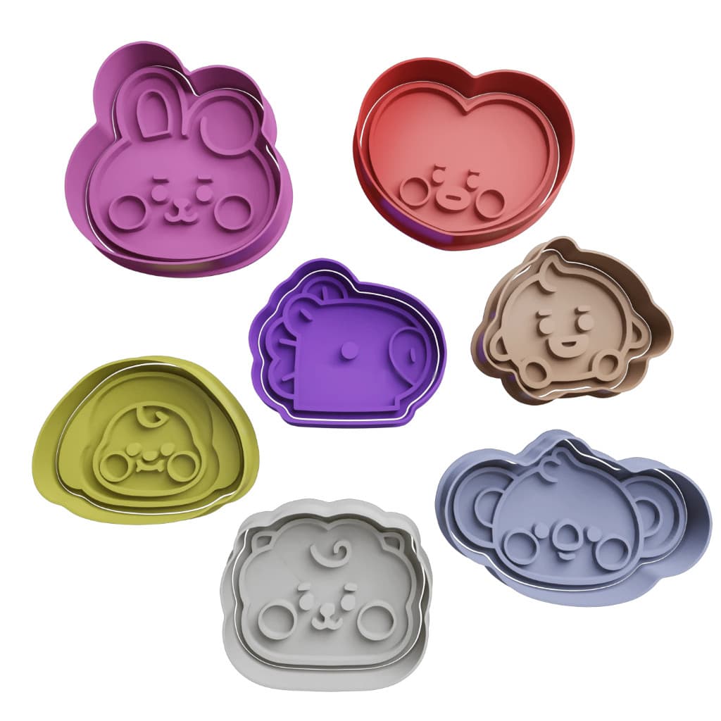 Kit 7 Cortadores de Bolacha Biscoito Cookies Pasta Americana - BT21 Galaxy Stars - Com Puxador