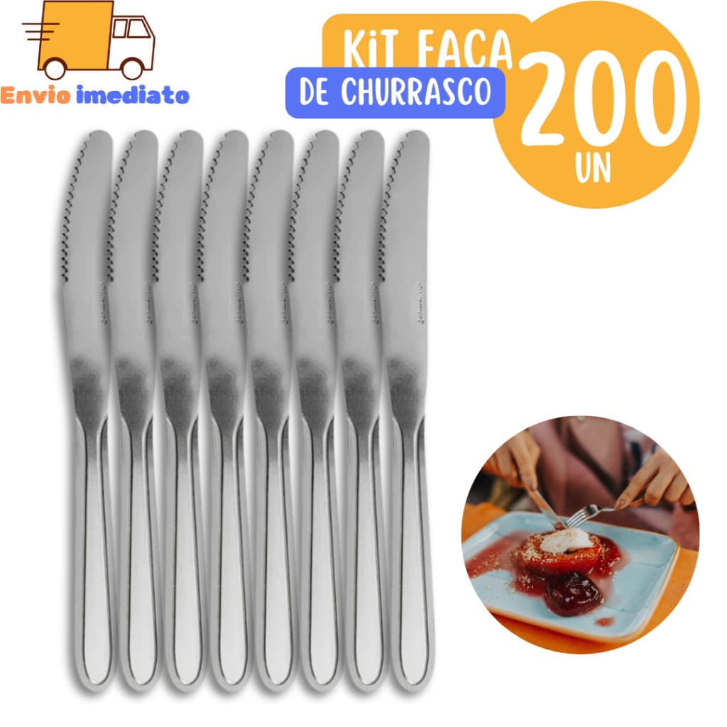 Kit com 200 unidades Facas em Aço Inox 21cm para Restaurantes Buffet Casa Bares