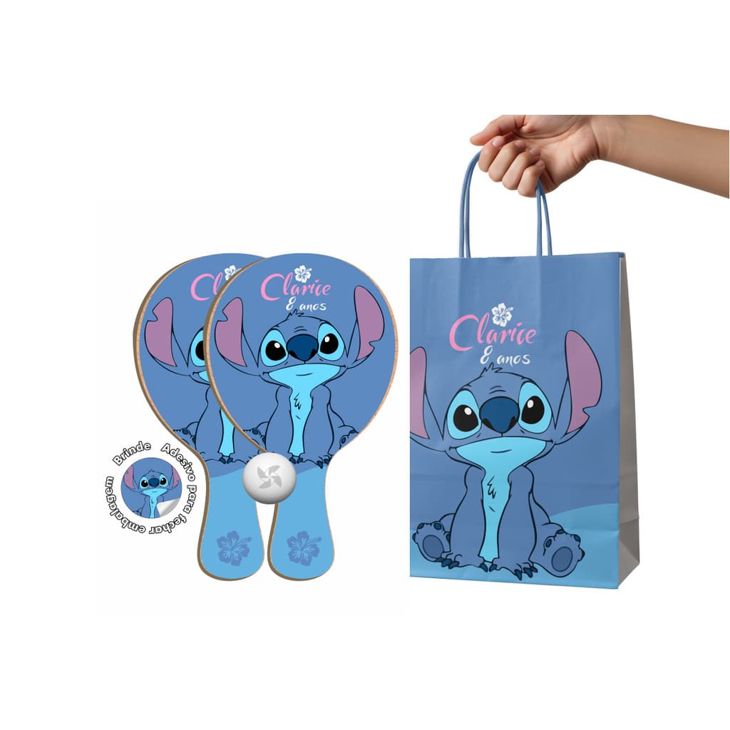 7/10/15/25 Kit Sacola de Papel e Raquete Ping Pong - Lilo and Stitch