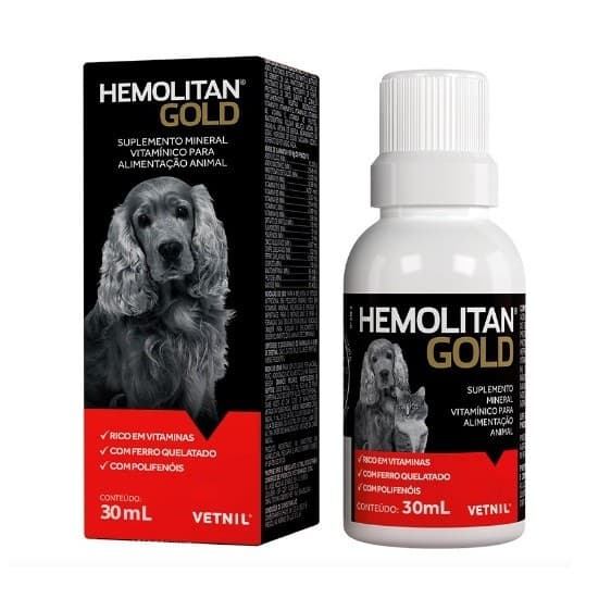 Hemolitan Gold 30ML Suplemento Vitamínico Para Cães E Gatos VETNIL