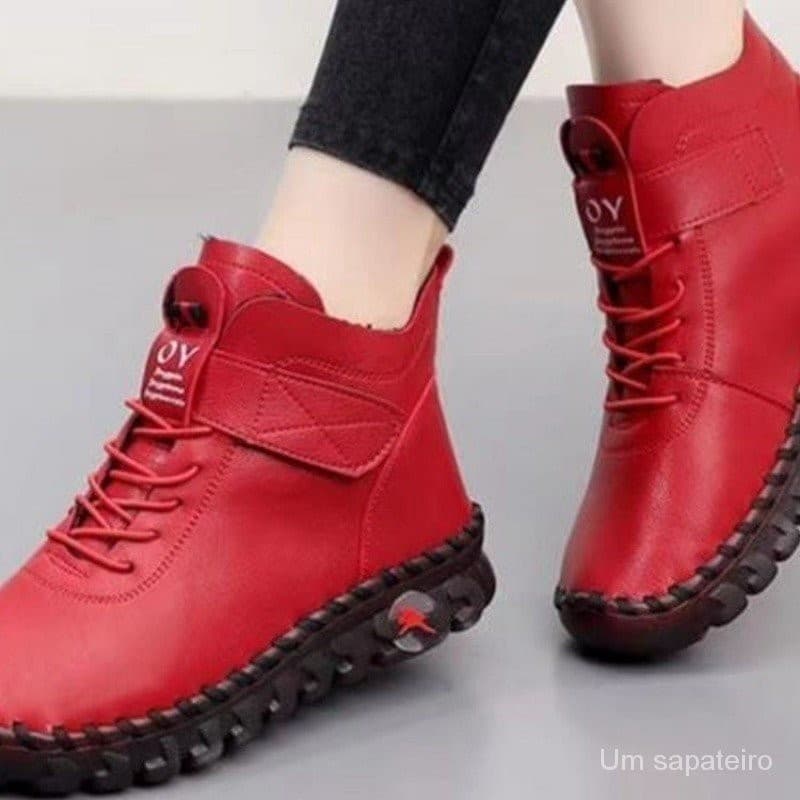 2024 Botas Curtas Femininas De Couro Grosso Sapatos Ortopédicos Inverno Impermeável Mujer