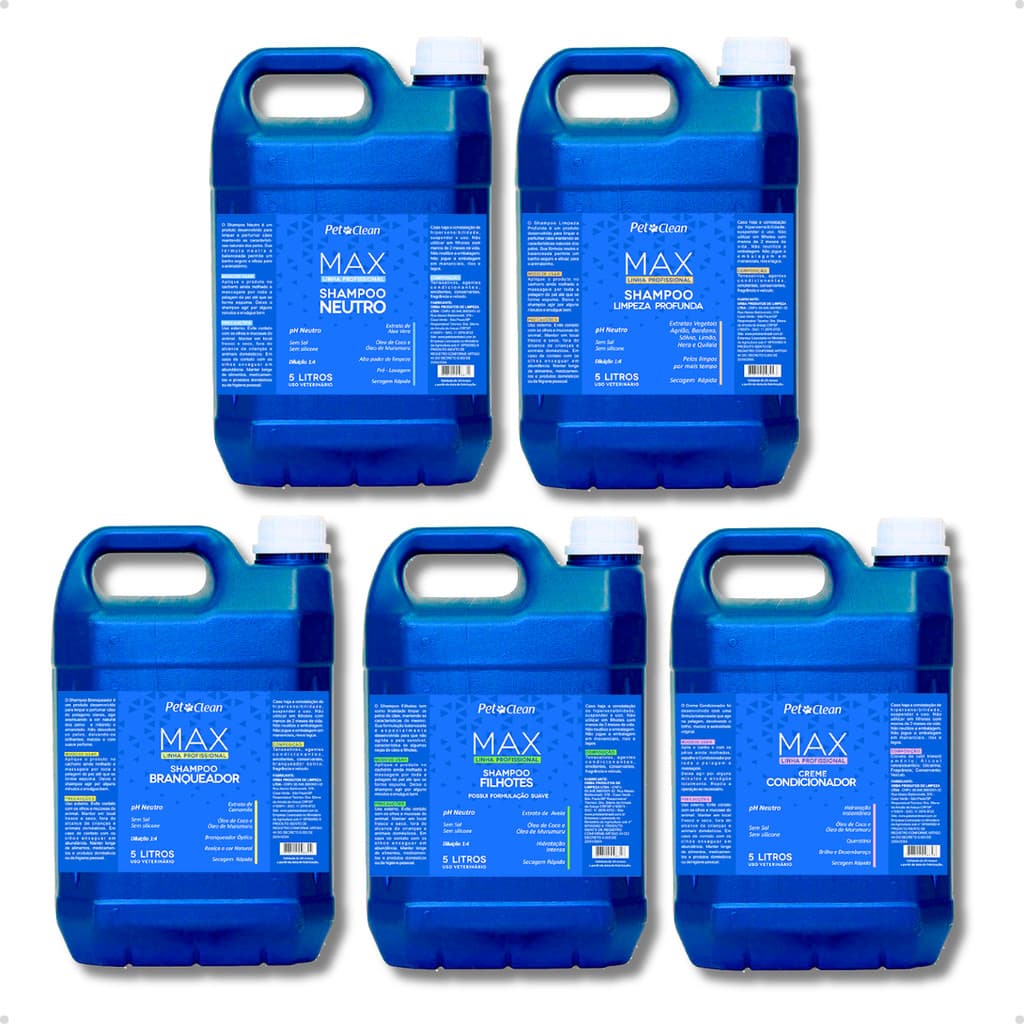 Shampoo Condicionador Linha Max Premium Pet Shop 5 Litros Cachorro e Gato Pet Clean Vários Aromas
