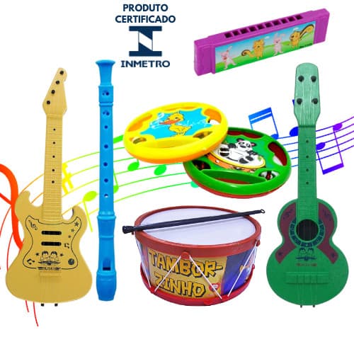 Kit Gaita Viola Tambor Prenda Infantil 6 Instrumento Educacional Pandeirola Festa Junina Instrumento