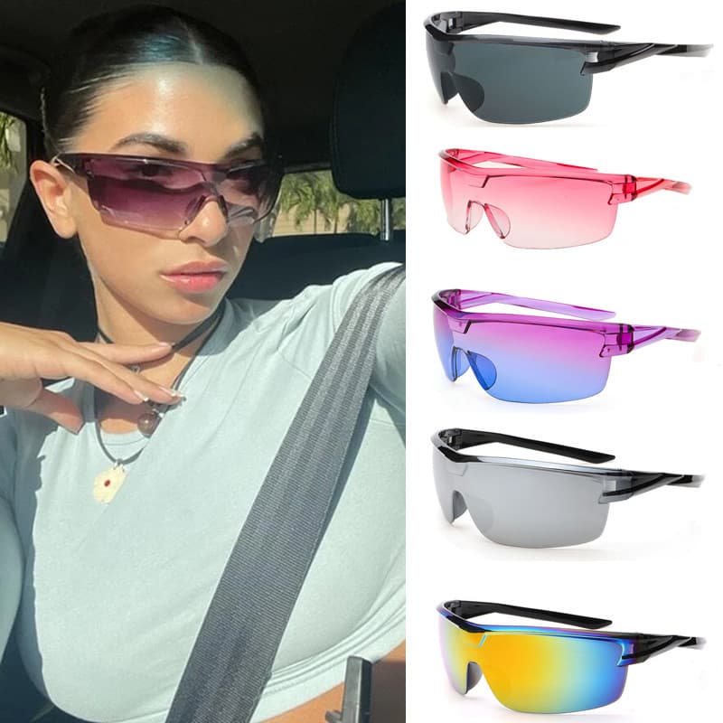 Óculos de Sol Cyberpunk Retrô Meia Armação UV400 para Garotas Descoladas Mulheres Ciclismo ao Ar Livre